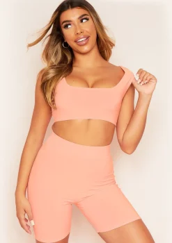 Kendra Peach Square Neck Cropped Vest Top