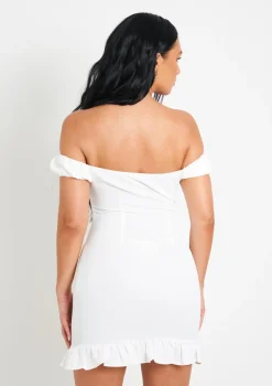 Khalani White Woven Frill Hem Mini Dress