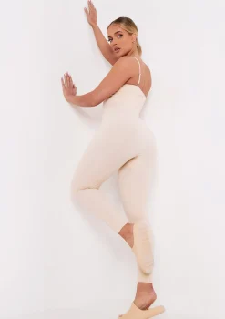 Kora Cream Ribbed Seamless Strappy Jumpsuit