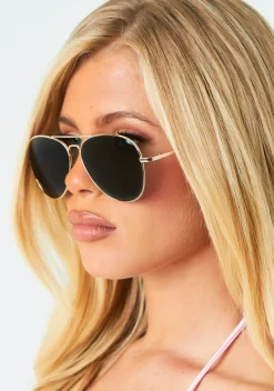 Lara Gold Frame Aviators With Khaki Lenses