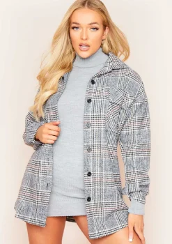 Lara Grey Multi Check Print Oversized Shacket