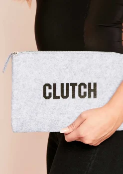 Lara Grey Slogan Clutch Bag