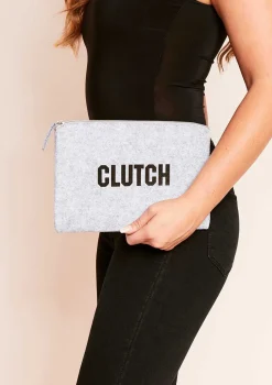 Lara Grey Slogan Clutch Bag