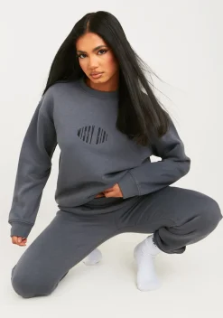 Leah Charcoal Missy Girl Embroidered Oversized Sweatshirt