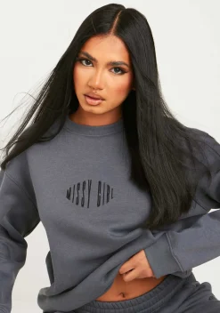 Leah Charcoal Missy Girl Embroidered Oversized Sweatshirt