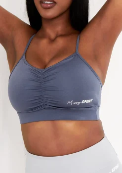 Lola Navy Missy Sport Ruched Front Strappy Gym Crop Top