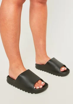 Maisie Black Rubber Ribbed Sole Sliders