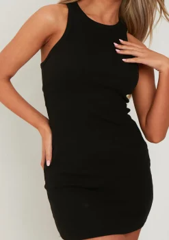 Maya Black Racer Ribbed Mini Dress