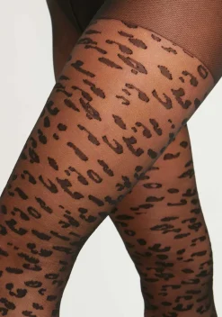 Mila Black Leopard Print Tights