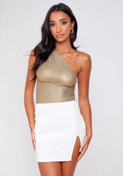 Penny Gold Textured One Shoulder Bodysuit