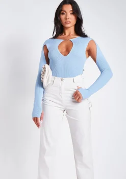 Phoebe Blue Cut Out Detail Knitted Bodysuit