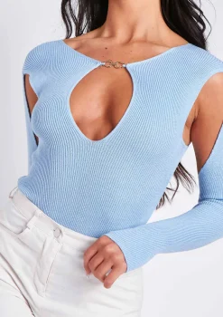Phoebe Blue Cut Out Detail Knitted Bodysuit