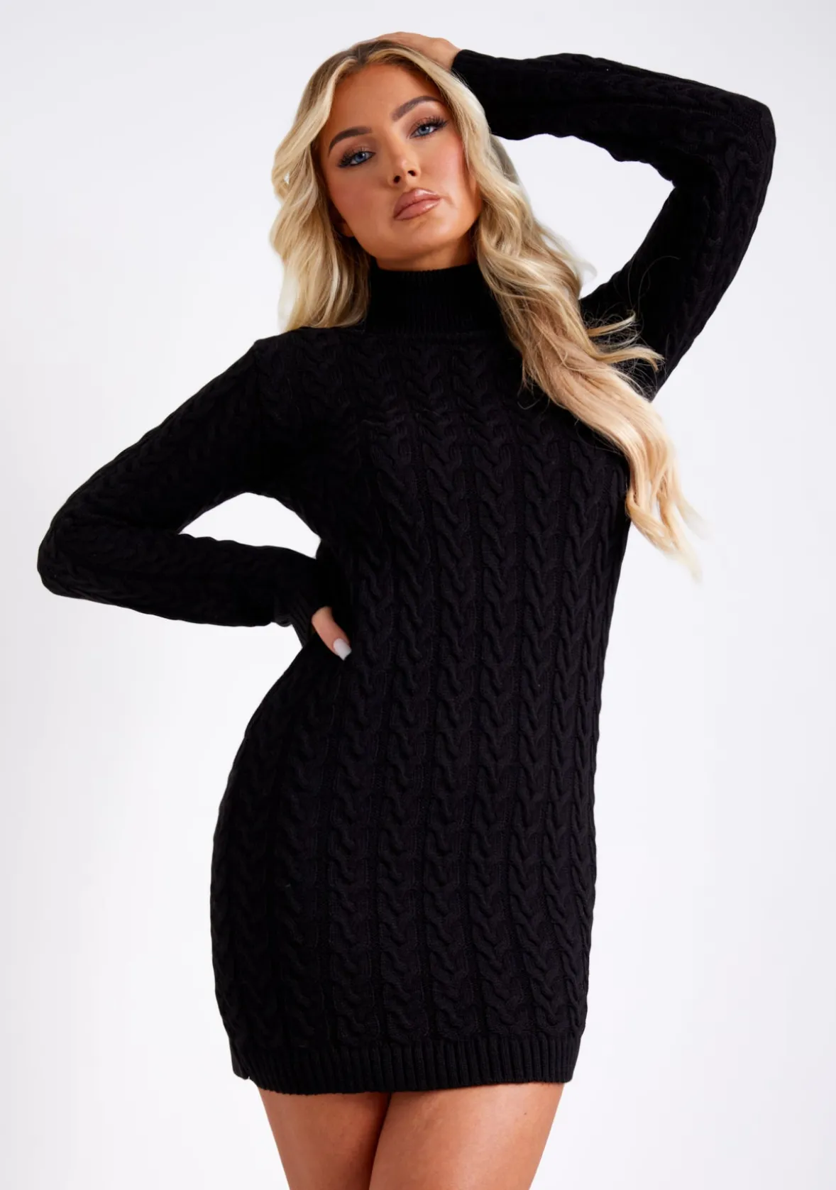Raquel Black Cable Knit Jumper Dress
