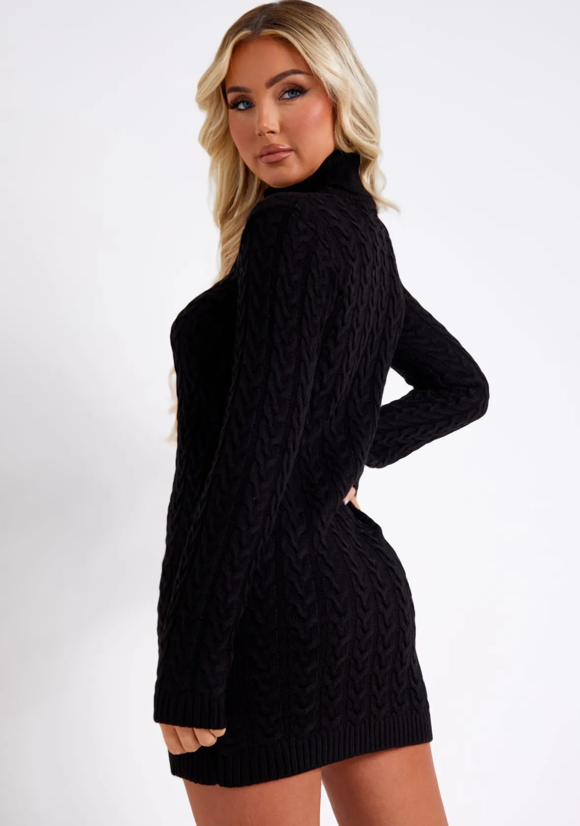 Raquel Black Cable Knit Jumper Dress