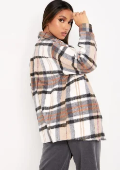Rita Beige Oversized Checked Shacket