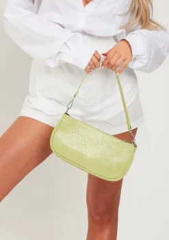 Roma Lime Croc Print Shoulder Bag