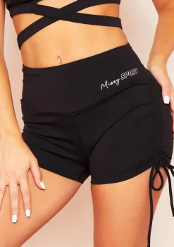 Sandra Black Missy Sport Ruched Side Gym Shorts