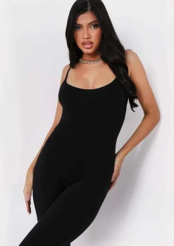Serena Black Knitted Strappy Jumpsuit