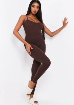 Serena Chocolate Knitted Strappy Jumpsuit