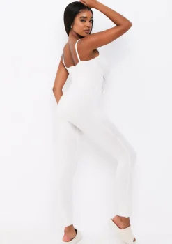 Serena Cream Knitted Strappy Jumpsuit