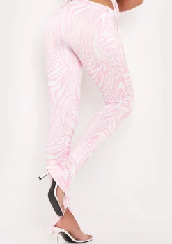 Shea Pink Zebra Print Tie Waist Split Hem Trouser