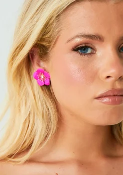 Skyla Hot Pink Flower Earrings