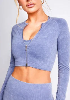 Solana Blue Acid Wash Cropped Active Sport Jacket