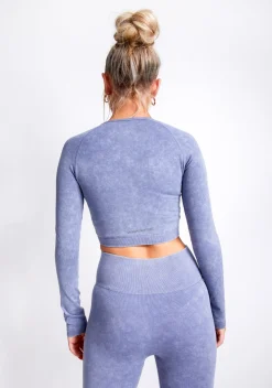 Solana Blue Acid Wash Cropped Active Sport Jacket