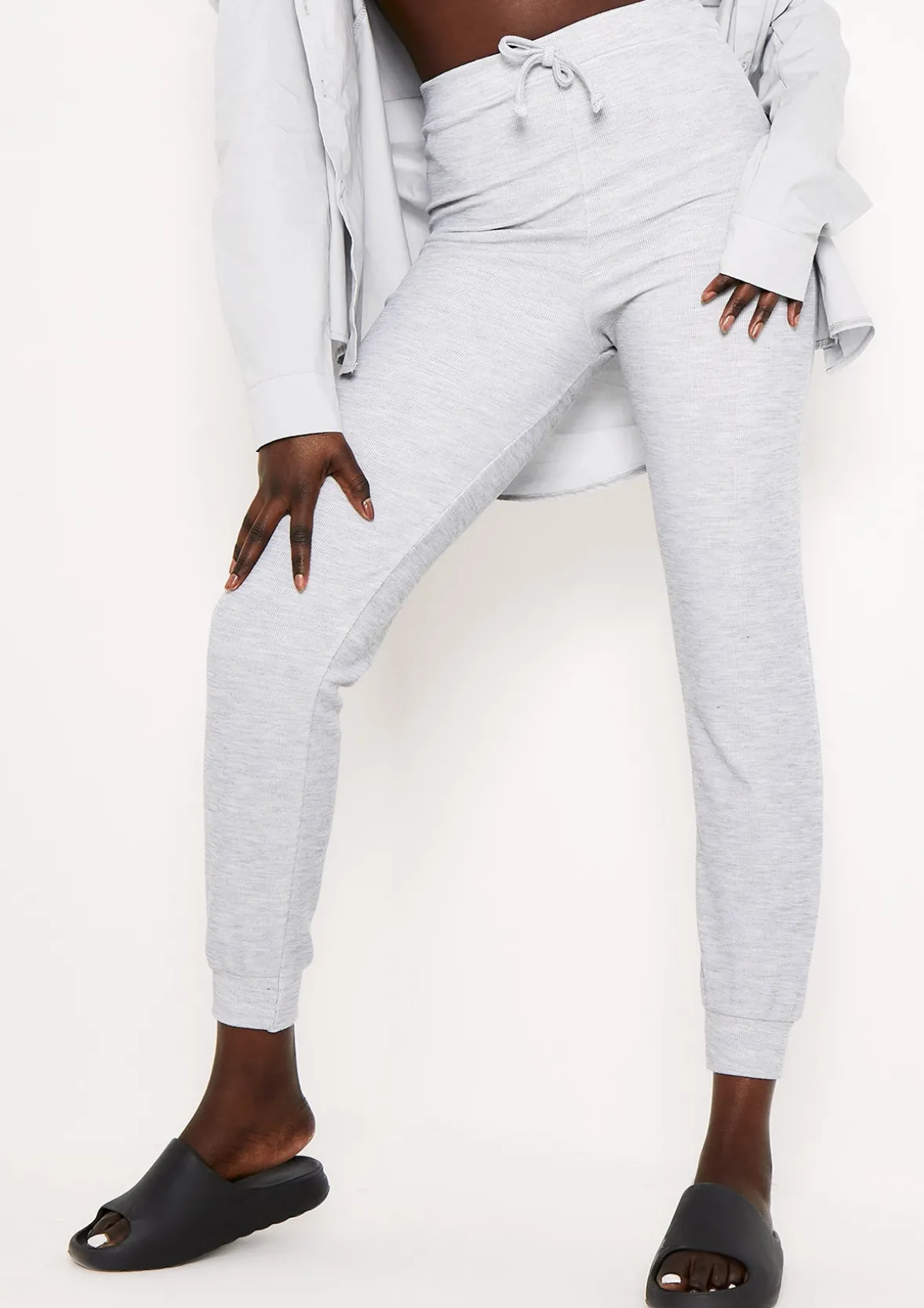 Sophie Grey Soft Ribbed Drawstring Joggers