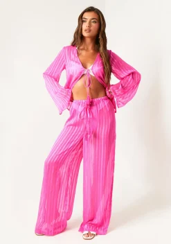 Sophie Pink Sheer Stripe Beach Cover Up Trouser