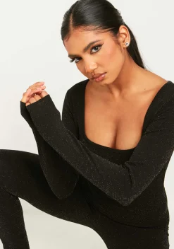 Stacey Black Glitter Square Neck Jumpsuit