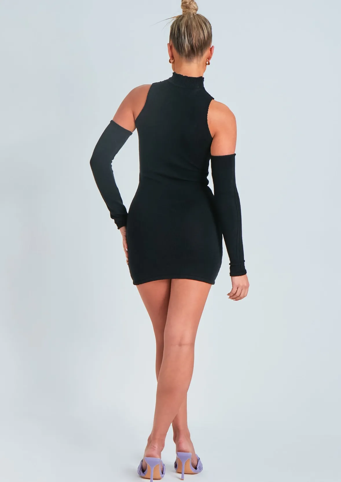 Stacie Black Laddered Knitted Mini Dress With Sleeves