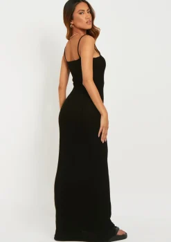 Stella Black Ruched Front Crochet Maxi Dress