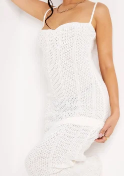 Stella Ivory Ruched Front Crochet Maxi Dress