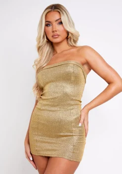 Sydney Gold Glitter Bandeau Mini Dress