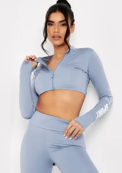Tana Blue Missy Sport Zip Through Cropped Gym Jacket