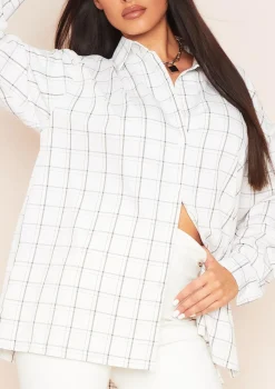 Teresa White Longline Checked Oversized Shirt