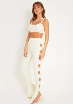 Tessa Cream Knitted Split Hem Trousers