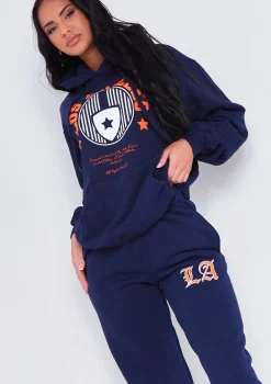 Teyana Navy Los Angeles Varsity Slogan Joggers