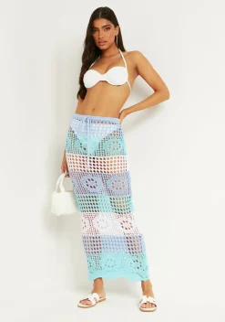 Valentina Blue Crochet Panelled Maxi Skirt