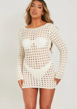 Valerie Ivory Low Back Crochet Beach Dress Cover Up