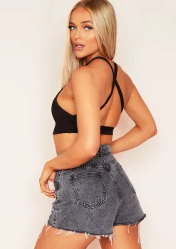 Vanessa Black Cross Back Crop Top