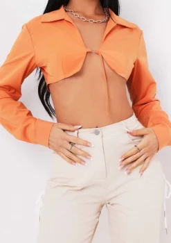 Vanessa Burnt Orange Tie Up Plunge Cropped Shirt