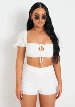 Zaria White Broidery Matching Shorts