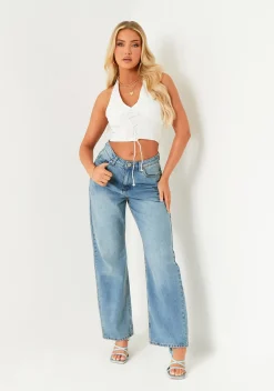 Zoey White Lace Up Detail Halter Top